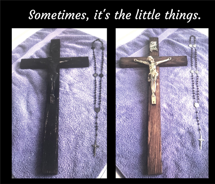 side by side photos of a cross before and after cleaning